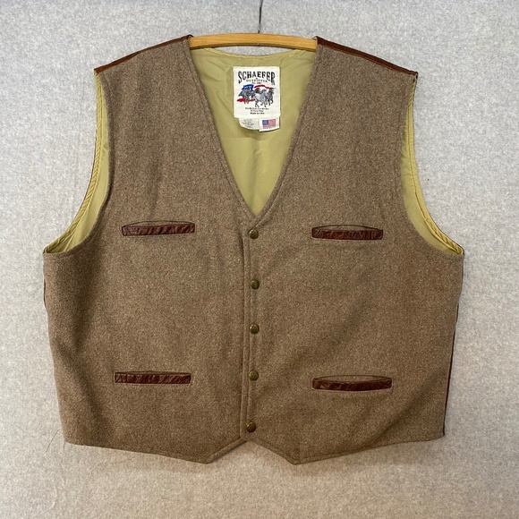 Schaefer Outfitter Size XXL Vintage Brown Wool Stamped Leather Vest Western - Picture 1 of 9